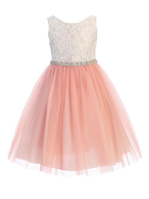 Kids Dream Little Girls Rose Lace Tulle Rhinestone Flower Girl Dress 2-6 - SophiasStyle.com